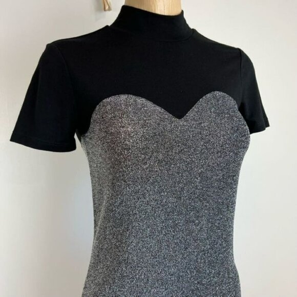 NWT Noisy May Finity Short Dress Metallic Silver & Black Fitted Short Sleeves S - Picture 3 of 14